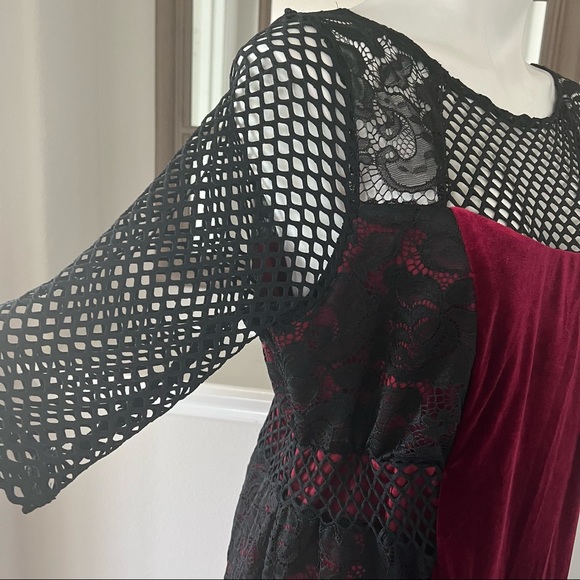 Kiyonna Dress Plus Size Velvet Lace Mesh Combo Burgundy Black Size 1 (14/16) NEW - Picture 5 of 11